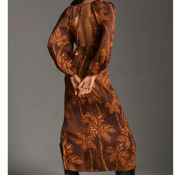 NWT Farm Rio Long-Sleeve Low-Back Printed Midi Dress SIZE M - Picture 2 of 7